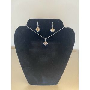 Silver YELLOW Citrine Crystal Rhinestone Cubic Zirconia Necklace Earrings Set